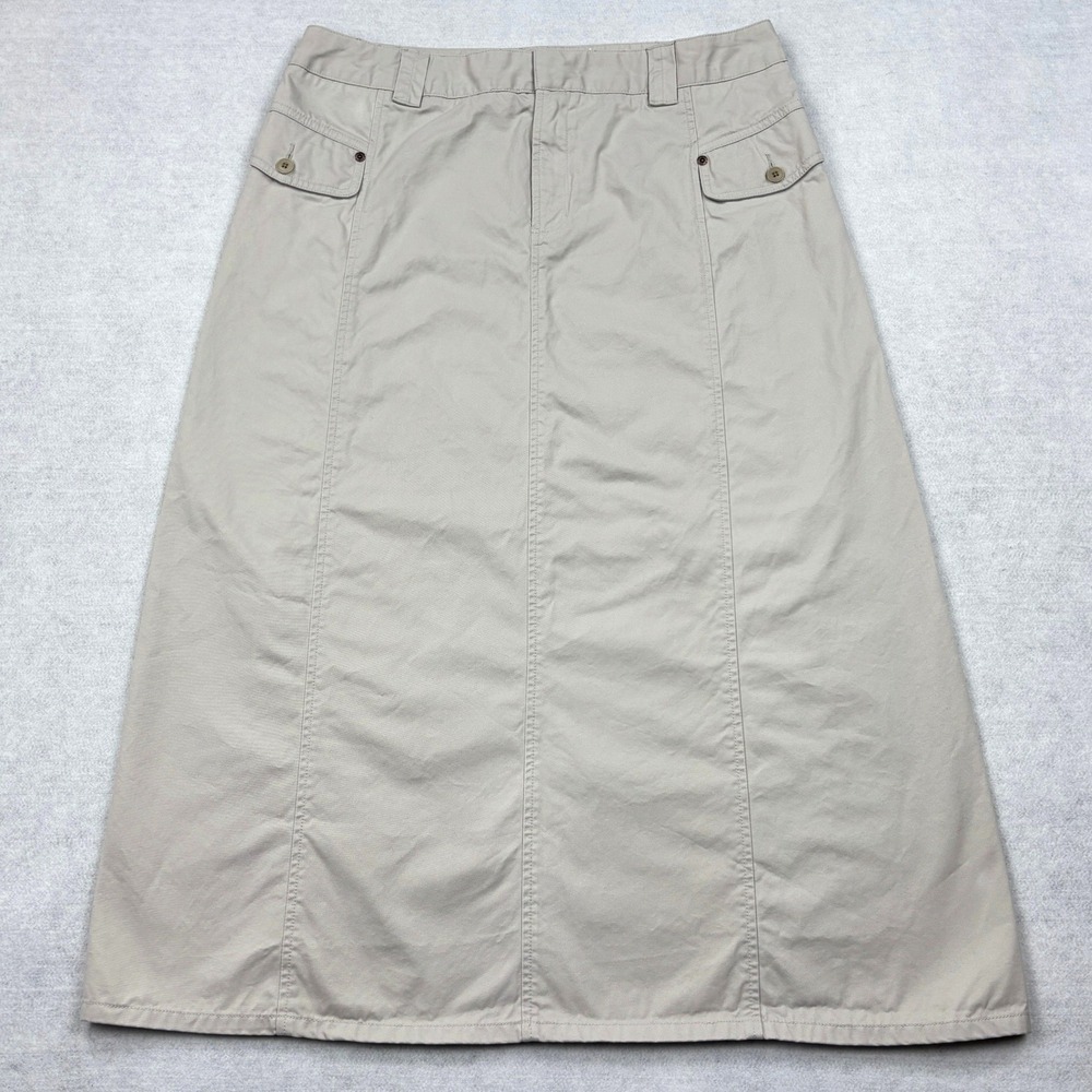 Eddie Bauer Utility Safari Maxi Skirt Womens 12 Tan Khaki Cotton Paneled Pockets